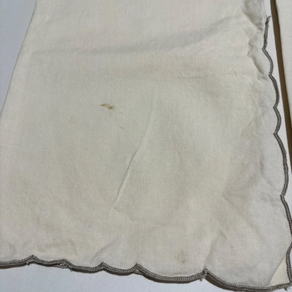 Vintage Embroidered Linen Napkins Set of 5 Floral Cream Scalloped Edge Square‎
